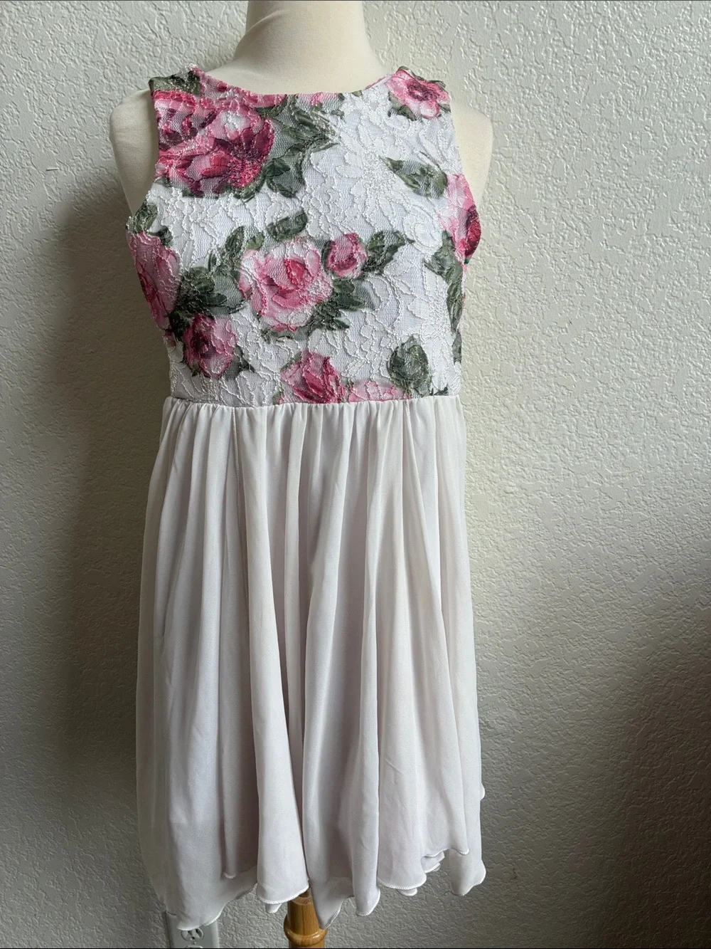 Girls White Floral Lace Bodice Party Dress
